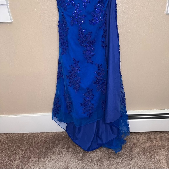 Hebeos Blue Sequined Spaghetti Strap Sweetheart Prom Gown Side Slit Size 2 - Picture 2 of 16